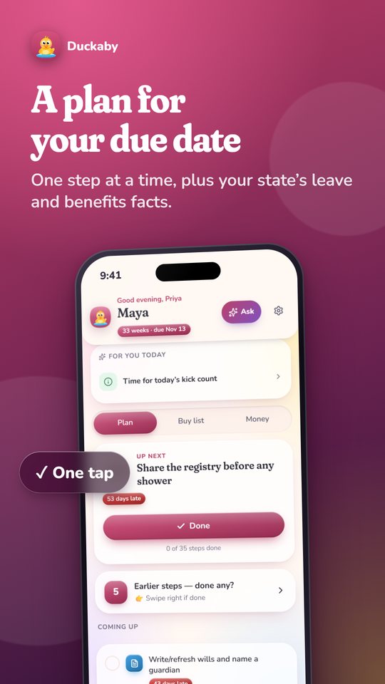 Duckaby Plan screen showing the next step